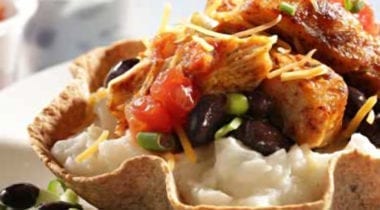 mashed potato tacos in tortilla bowl