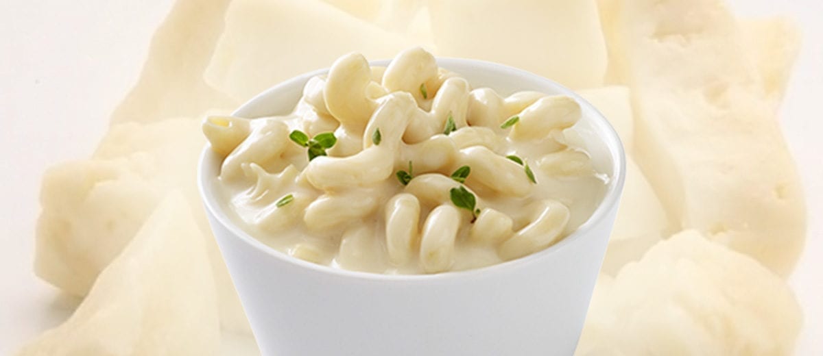 cavatappi pasta with white cheddar cheese sauce in dish